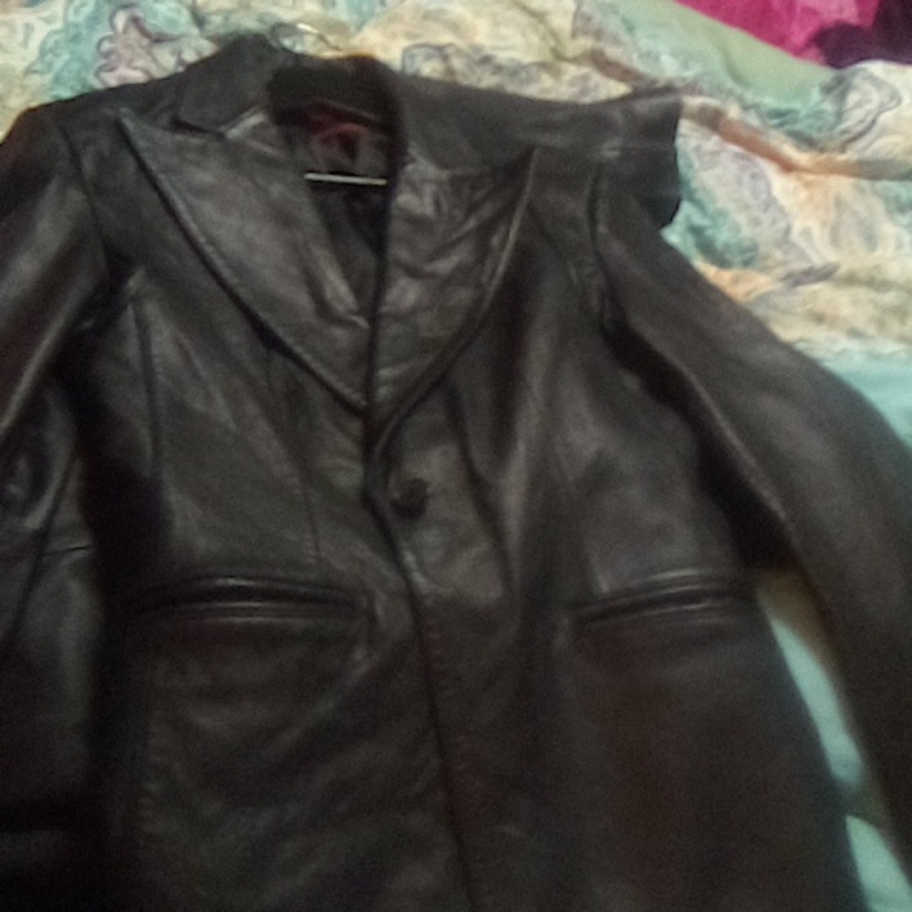 Anne Klein black leather button jacket size small